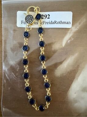 AUTHENTIC FREIDA ROTHMAN DEEP NAVY BLUE & GOLD STATION BRACELET 💙✨